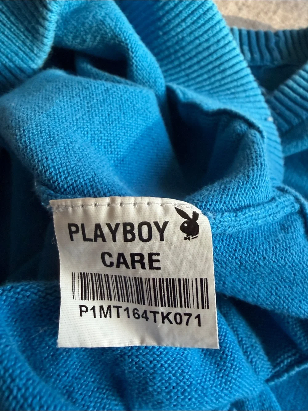 Playboy Blue Bunny Logo Cotton Sweater Y2K Graphic Knit Top Small